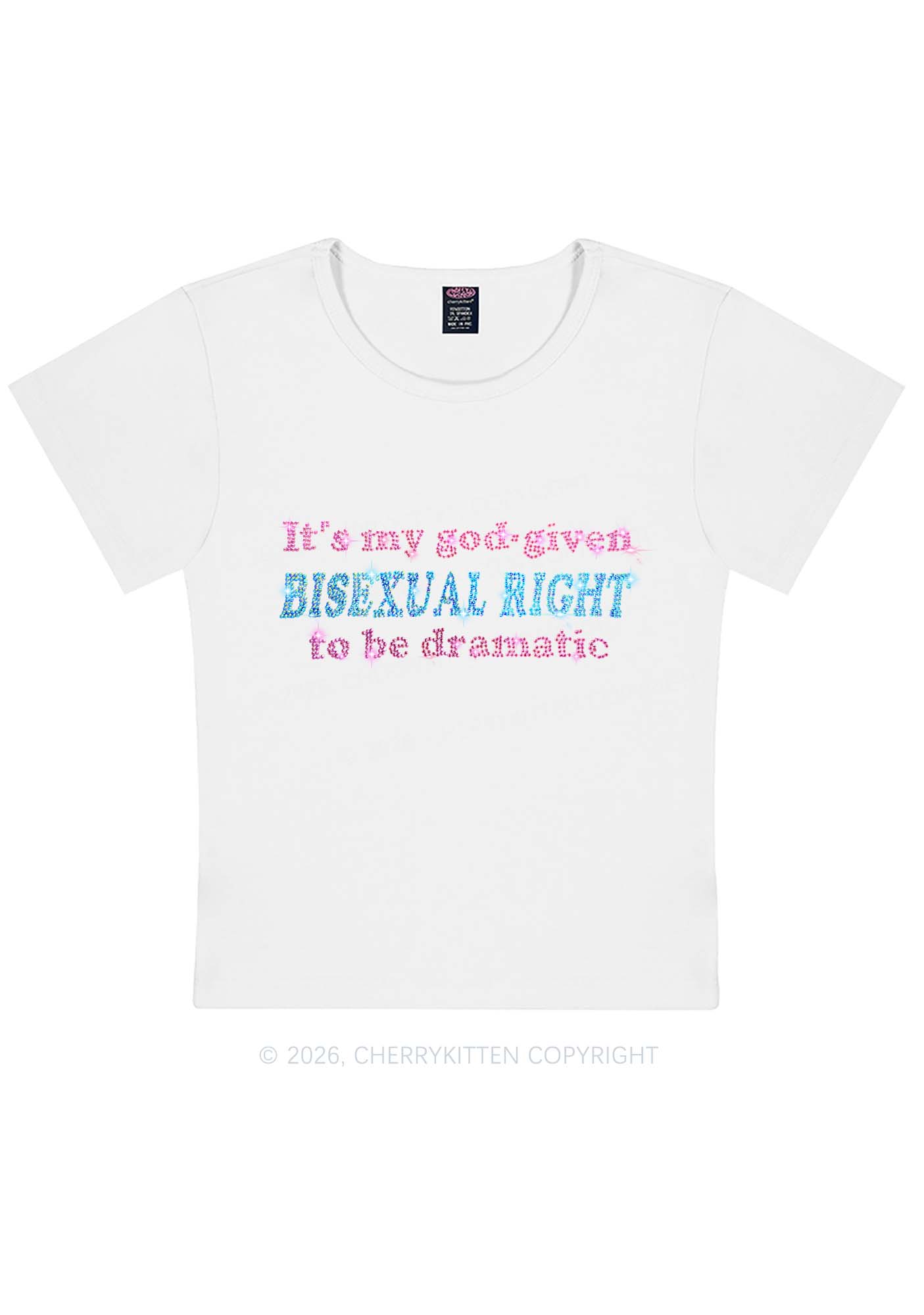 Rhinestone God Given Bisexual Right Pride Y2K Baby Tee Cherrykitten