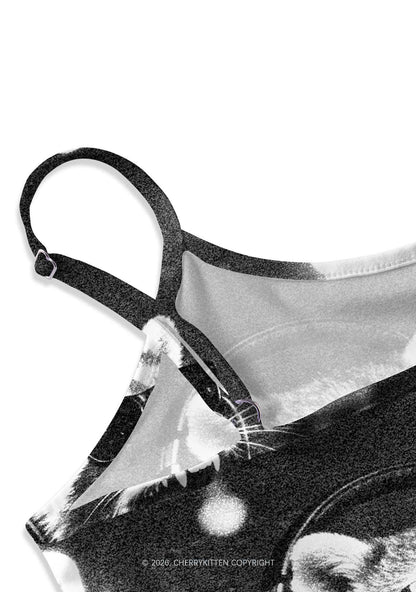 DJ Raccoon Turntable Y2K Print Cami Crop Top Cherrykitten