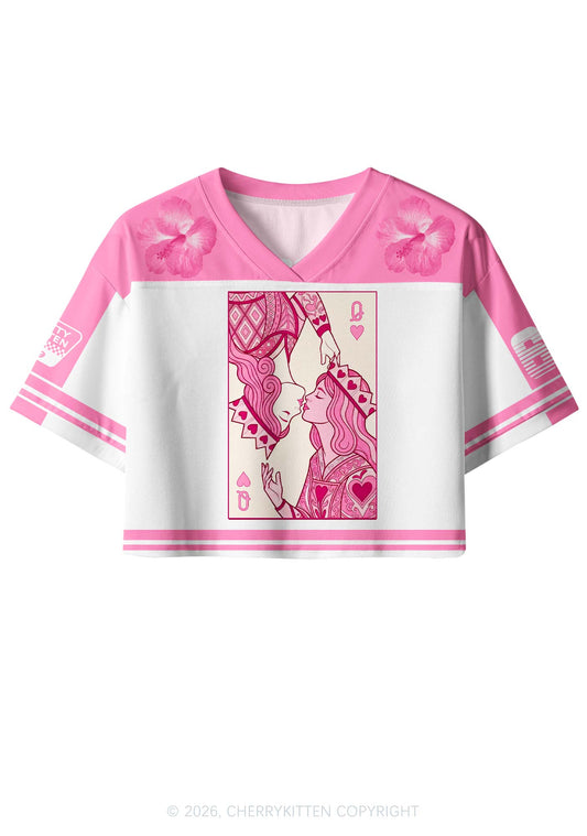 Two Pink Queens Kissing Pride Y2K Crop Sport Jersey Shirts Cherrykitten