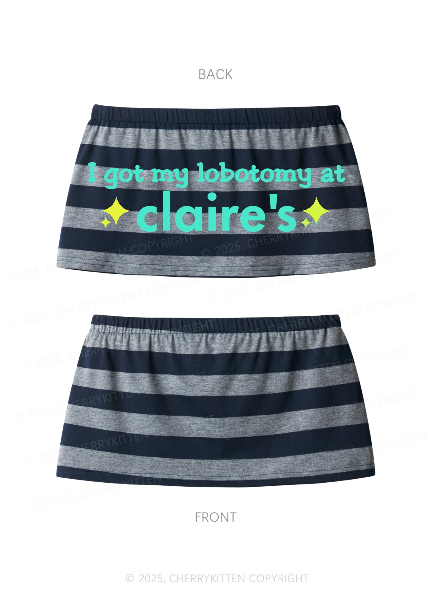 I Got My Lobotomy At Claires Y2K Navy Grey Striped Mini Skirt Cherrykitten
