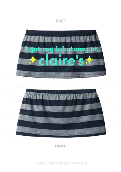 I Got My Lobotomy At Claires Y2K Navy Grey Striped Mini Skirt Cherrykitten