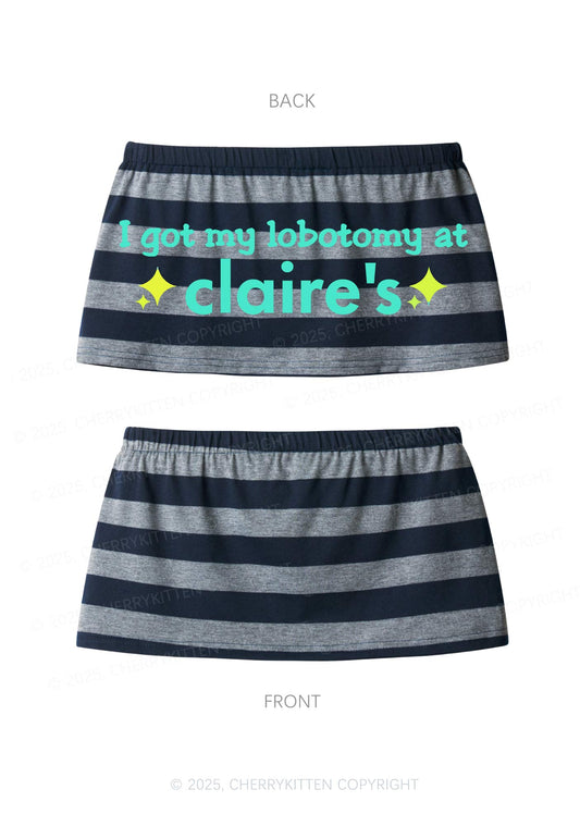 I Got My Lobotomy At Claires Y2K Navy Grey Striped Mini Skirt Cherrykitten