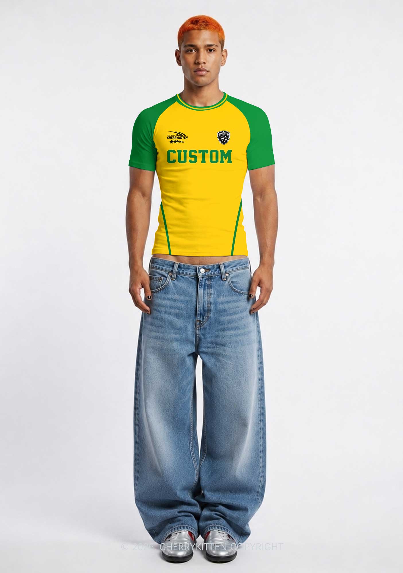 Custom Text Number Yellow Green Y2K Football Jersey Shirts Cherrykitten