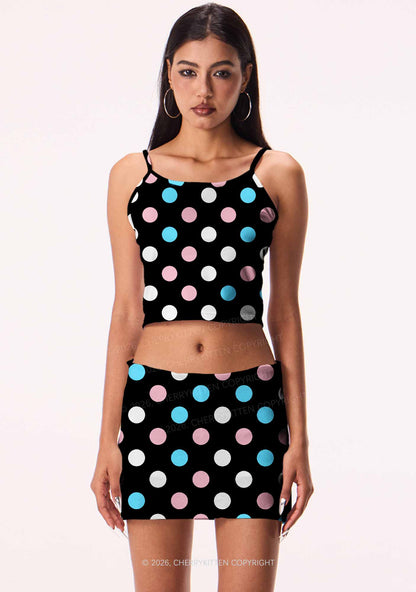Trans Dots On Black Pride Y2K Print Cami Crop Top Cherrykitten