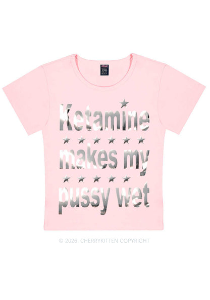K Makes My Puxxy Wet Silver Foil Printed Y2K Baby Tee Cherrykitten