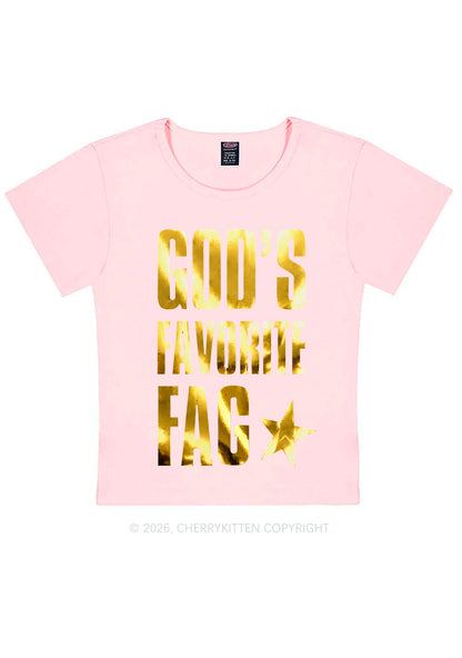 Gods Favorite Fag Pride Silver Foil Printed Y2K Baby Tee Cherrykitten