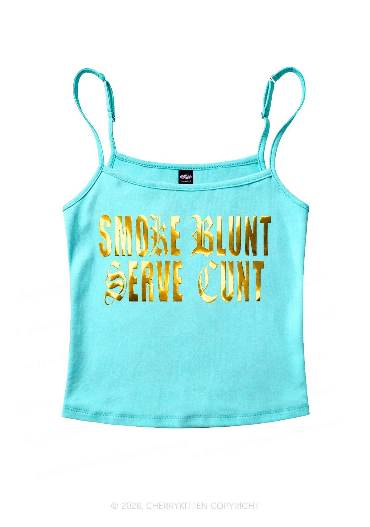 Smoke Blunt Silver Foil Printed Y2K Spaghetti Strap Cami Cherrykitten