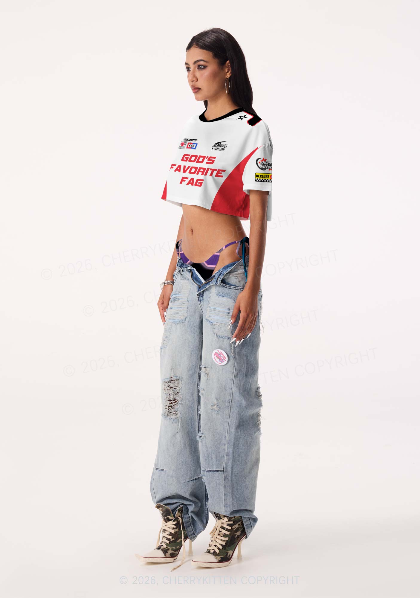 Red Gods Favorite Fag Pride Y2K Crop Sport Jersey Shirts Cherrykitten
