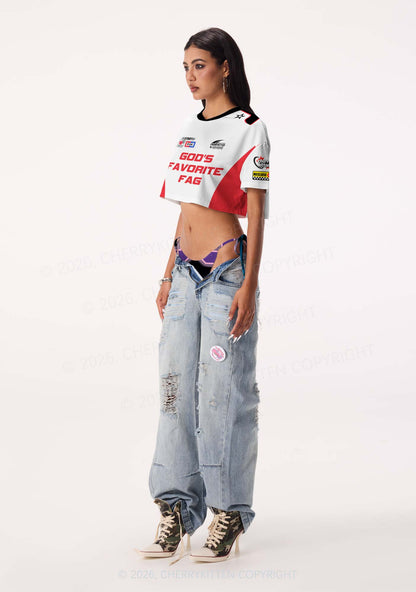 Red Gods Favorite Fag Pride Y2K Crop Sport Jersey Shirts Cherrykitten