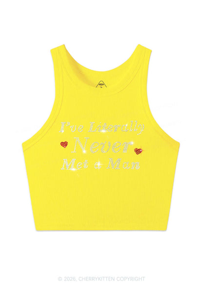 Rhinestone Never Met A Man Pride Y2K Crop Tank Top Cherrykitten