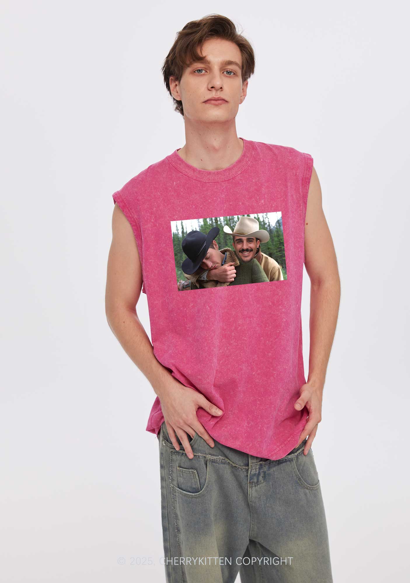 Custom Gay Cowboy Pride Y2K Washed Muscle Tank Cherrykitten
