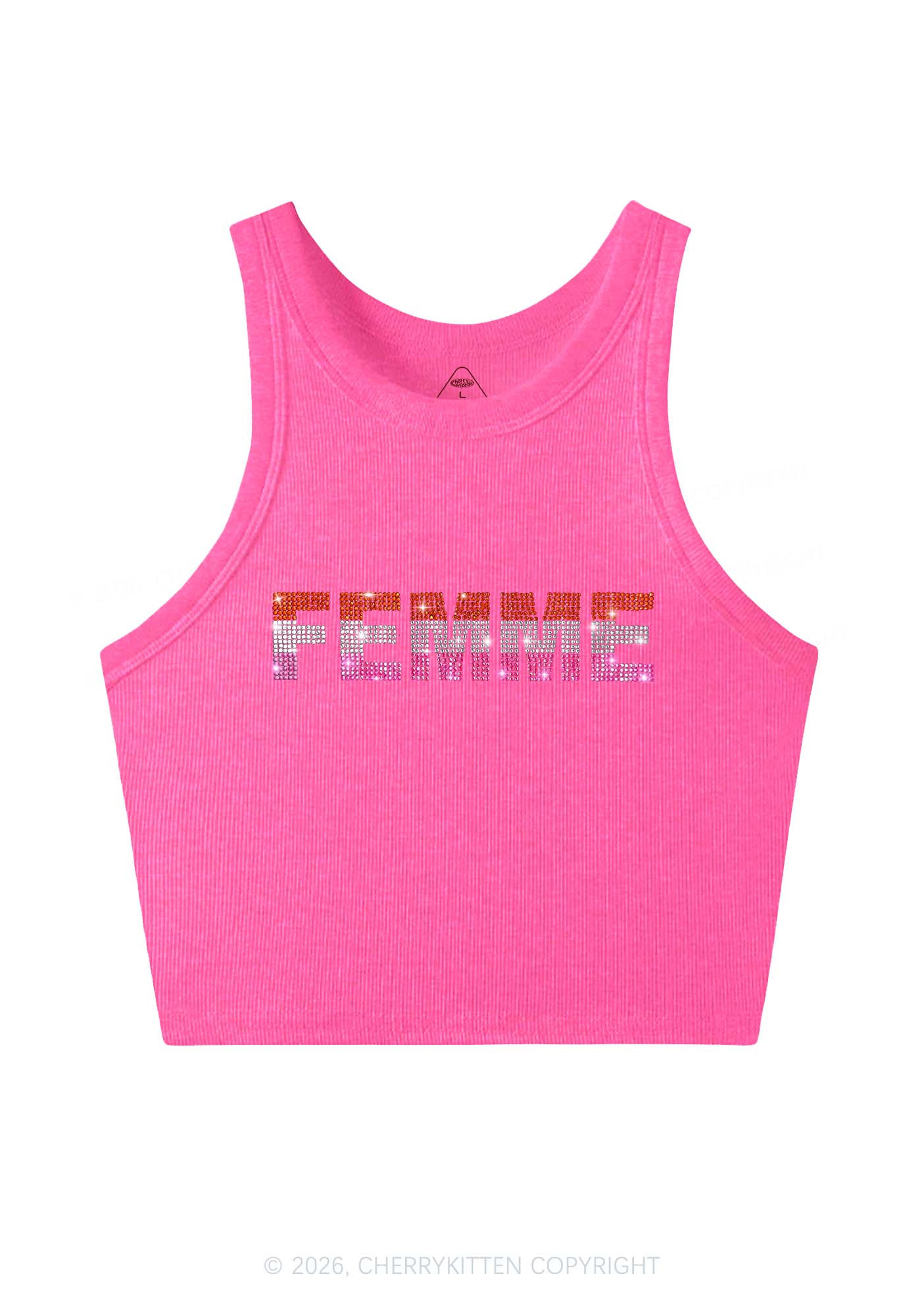 Rhinestone Femme Pride Y2K Crop Tank Top Cherrykitten