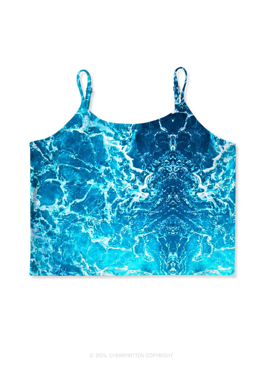 Ocean Wave Y2K Print Cami Crop Top Cherrykitten