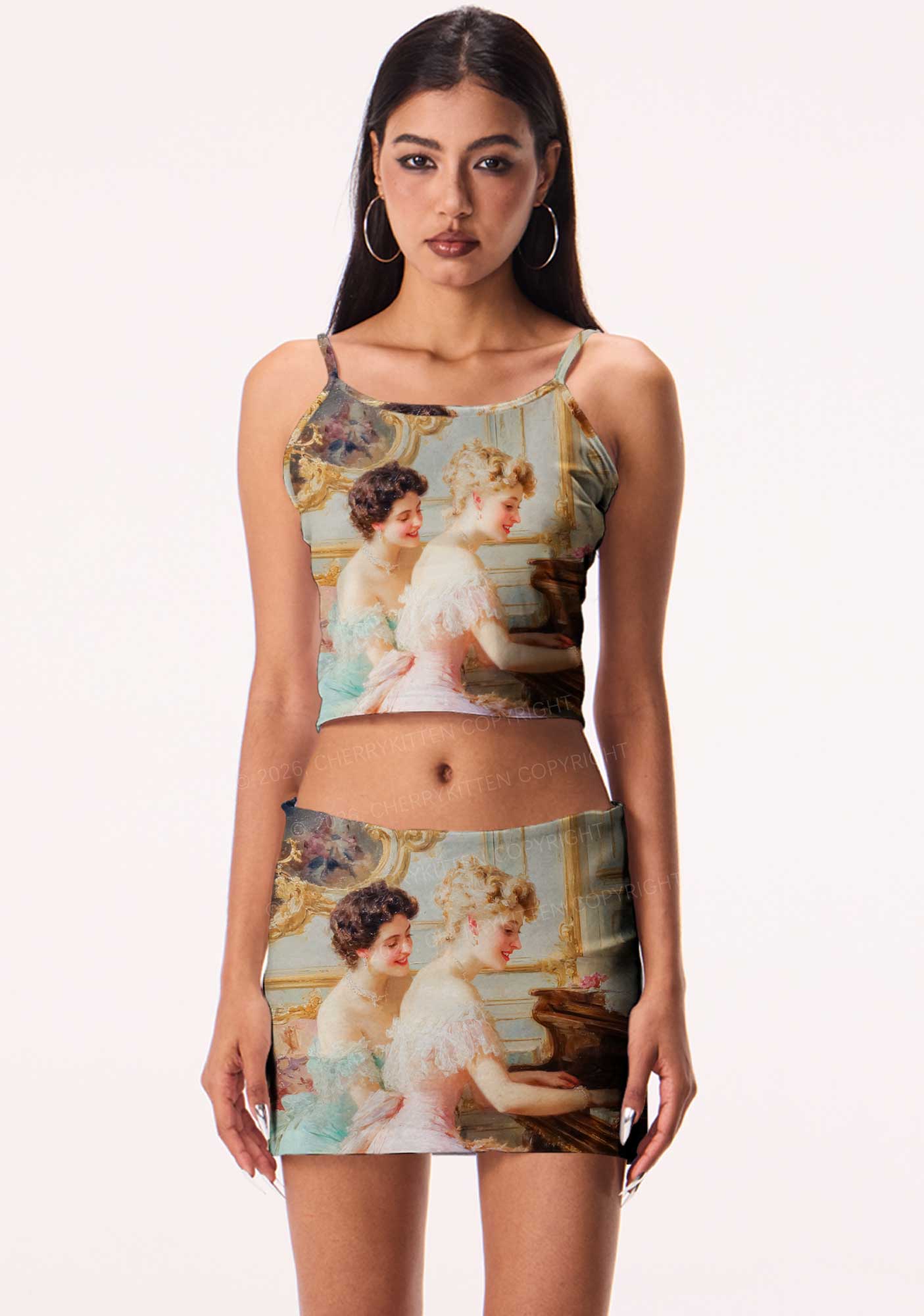 Elegant Piano Room Pride Y2K Print Cami Crop Top Cherrykitten