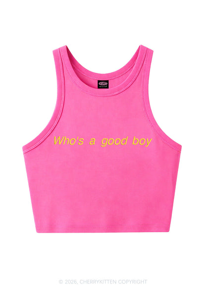 Embroidered Whos A Good Boy Y2K Crop Tank Top Cherrykitten