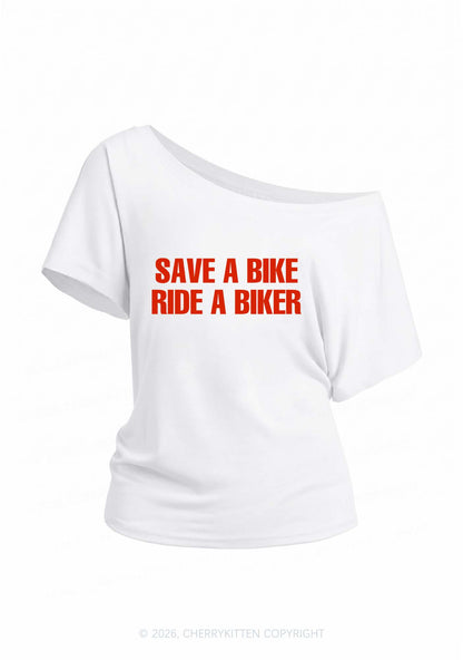 Save Bike Ride Biker Y2K Off Shoulder Tee Cherrykitten