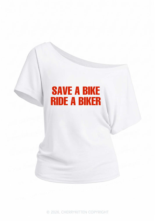 Save Bike Ride Biker Y2K Off Shoulder Tee Cherrykitten