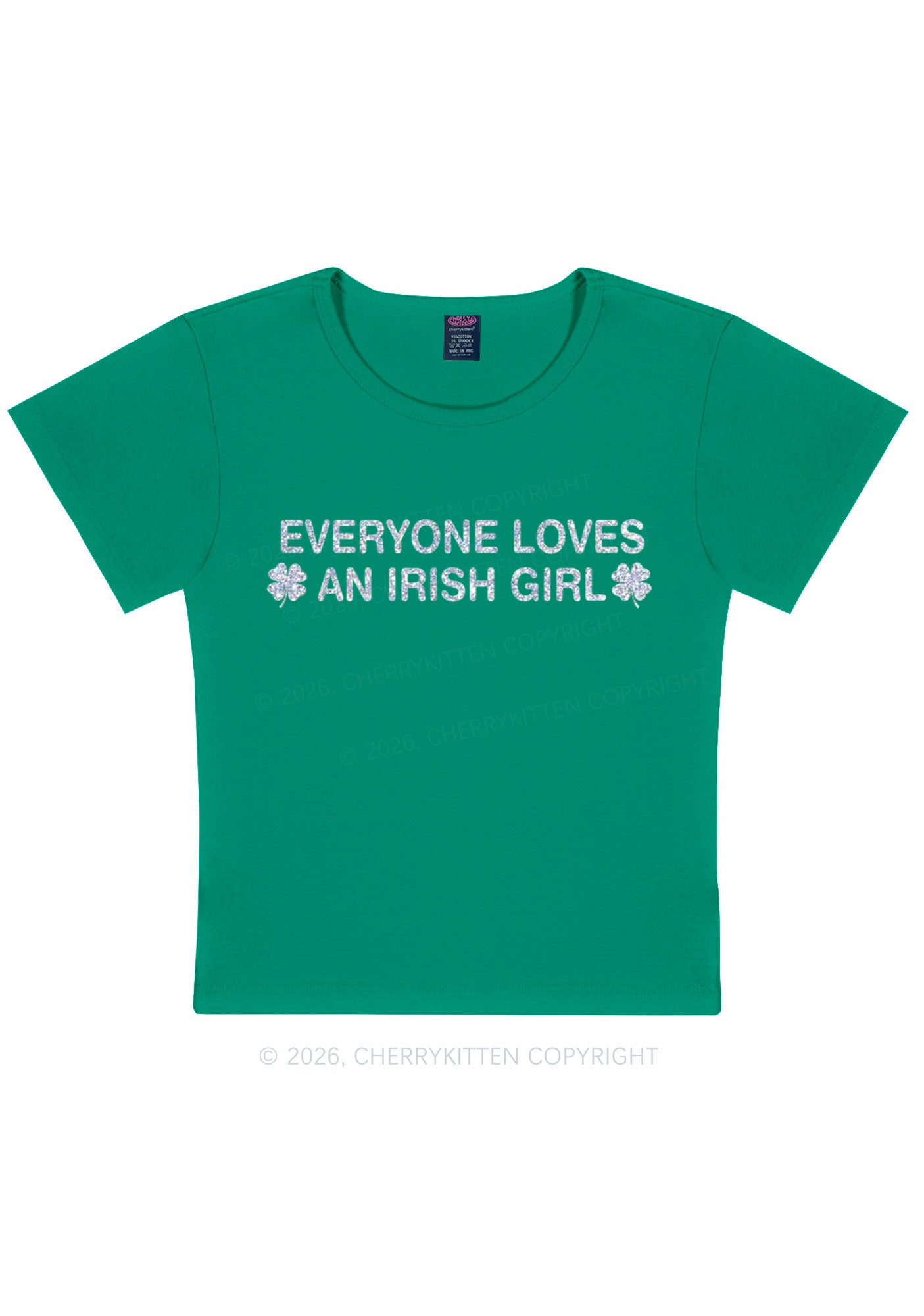 Glitter Everyone Loves Irish Girl St Patricks Y2K Baby Tee Cherrykitten