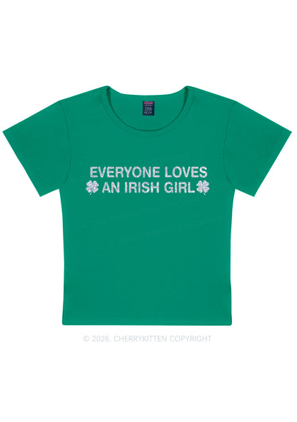 Glitter Everyone Loves Irish Girl St Patricks Y2K Baby Tee Cherrykitten