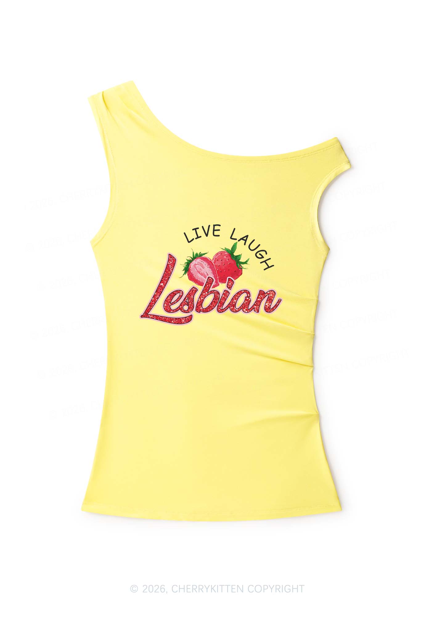 Live Laugh Lesbian Pride Y2K Off Shoulder Tank Top Cherrykitten