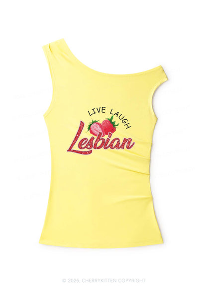 Live Laugh Lesbian Pride Y2K Off Shoulder Tank Top Cherrykitten