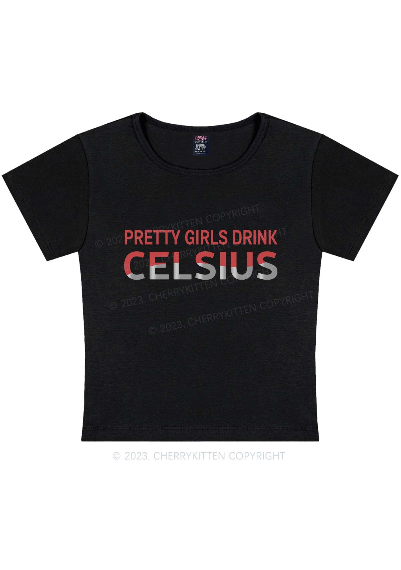 Curvy Pretty Girls Drink Celsius Y2K Baby Tee Cherrykitten
