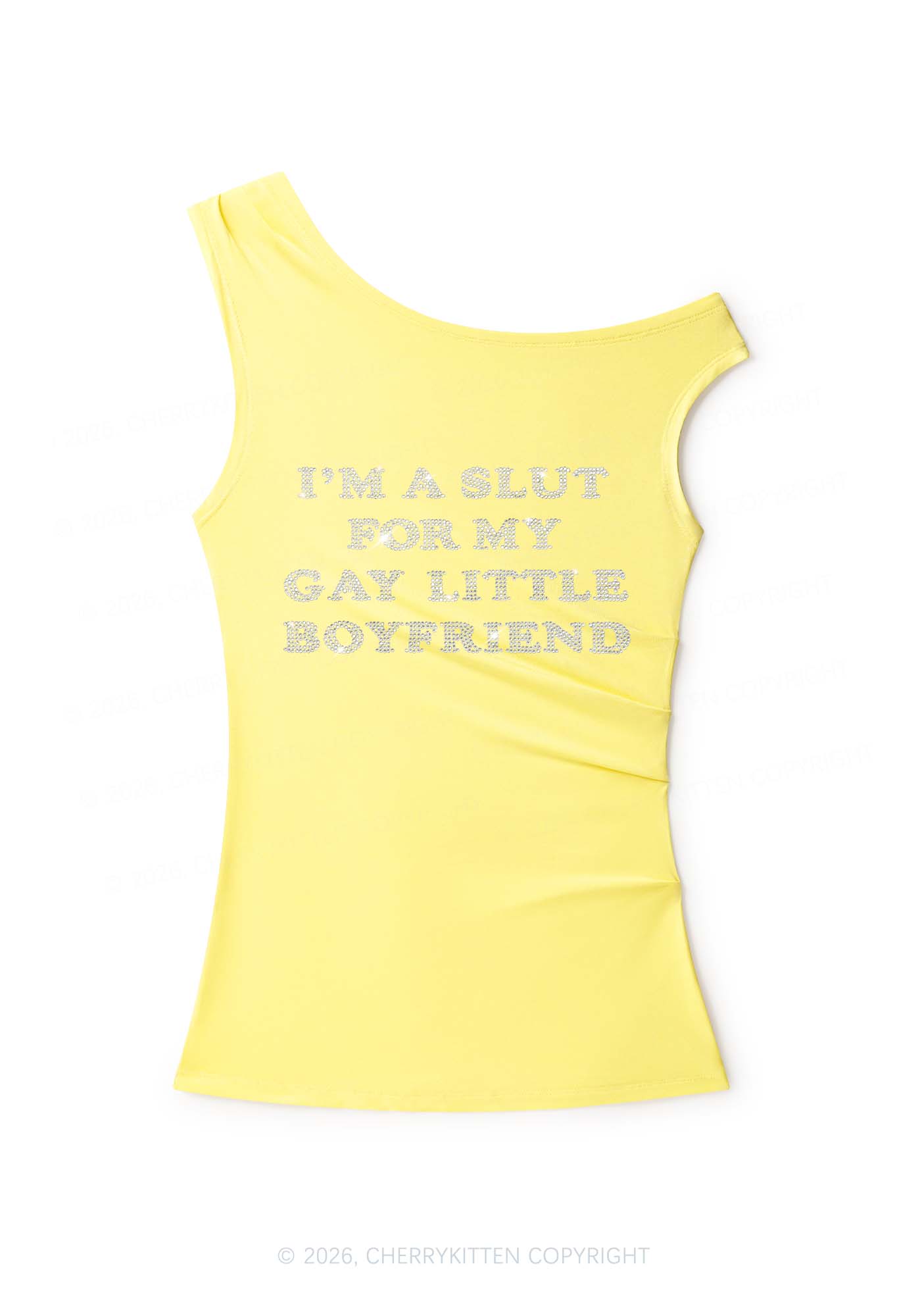 Rhinestone Slxt For My Gay BF Pride Y2K Off Shoulder Tank Top Cherrykitten