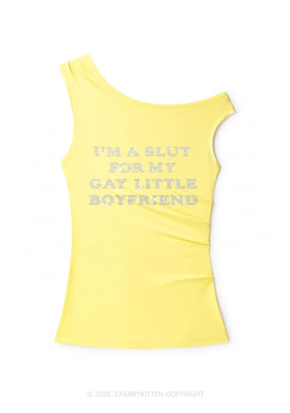 Rhinestone Slxt For My Gay BF Pride Y2K Off Shoulder Tank Top Cherrykitten