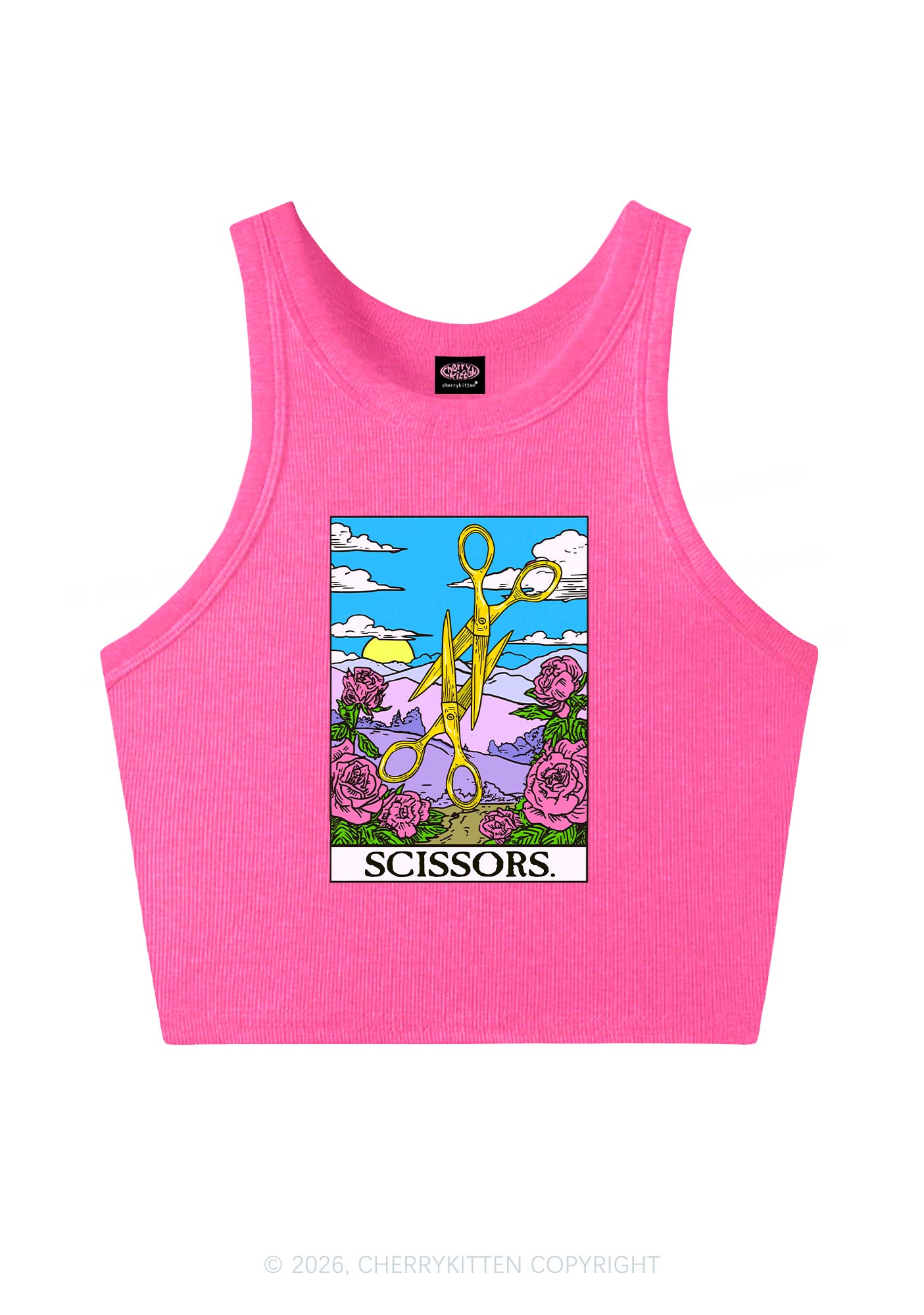 Yellow Scissors Pride Y2K Crop Tank Top Cherrykitten