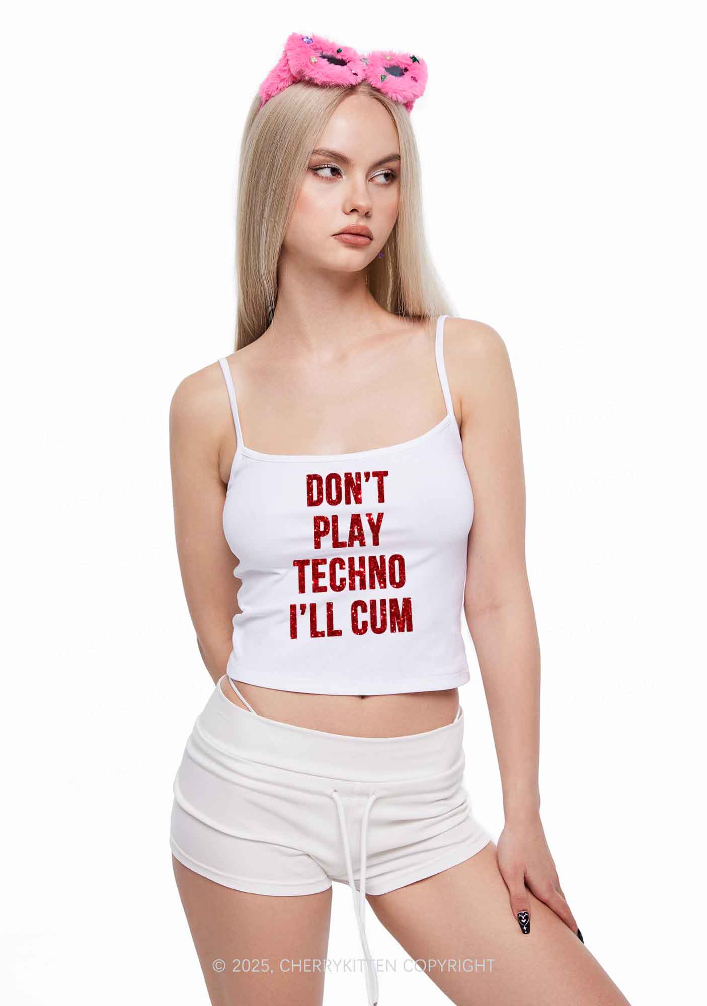 Glitter Dont Play Techno Y2K Spaghetti Strap Cami Cherrykitten