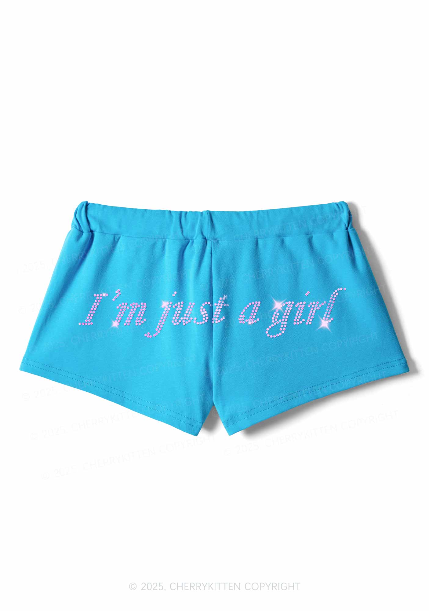 Rhinestone Just A Girl Y2K Drawstring Mini Shorts Cherrykitten