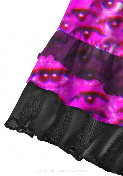 Halloween Pink Eyes Y2K Print Mini Layered Skirt Cherrykitten
