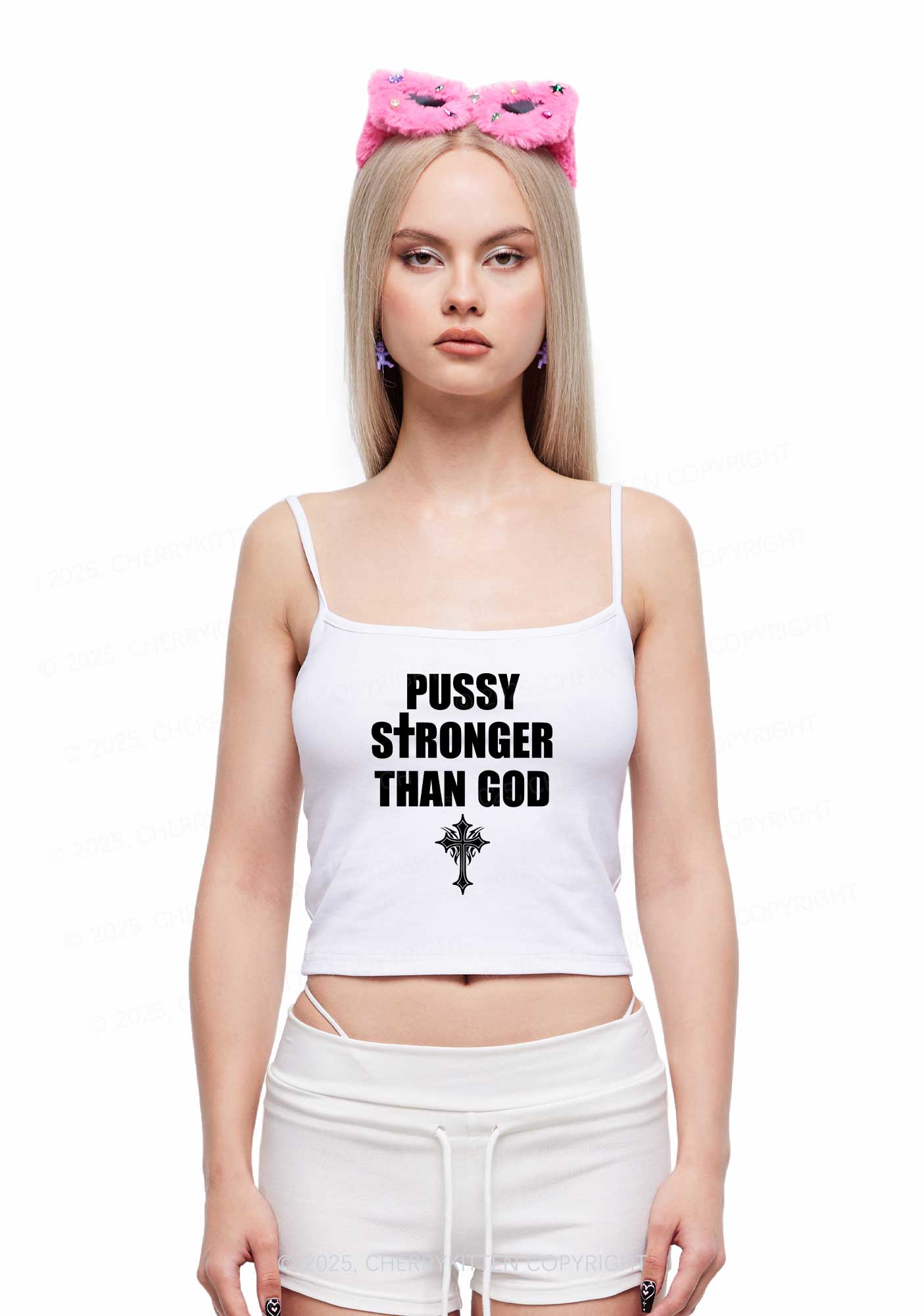 Puxxy Stronger Than God Y2K Spaghetti Strap Cami Cherrykitten