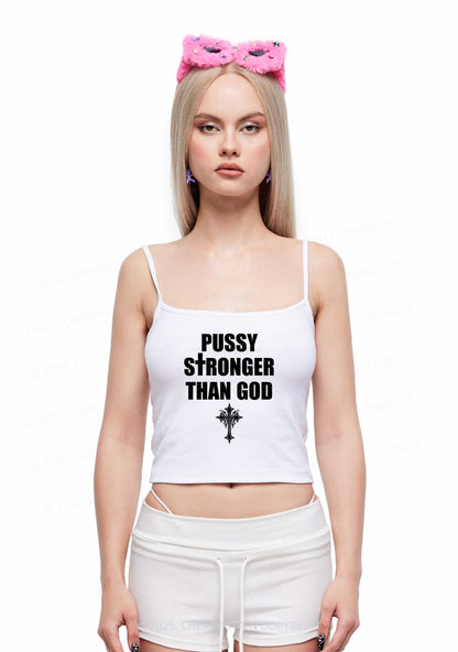 Puxxy Stronger Than God Y2K Spaghetti Strap Cami Cherrykitten