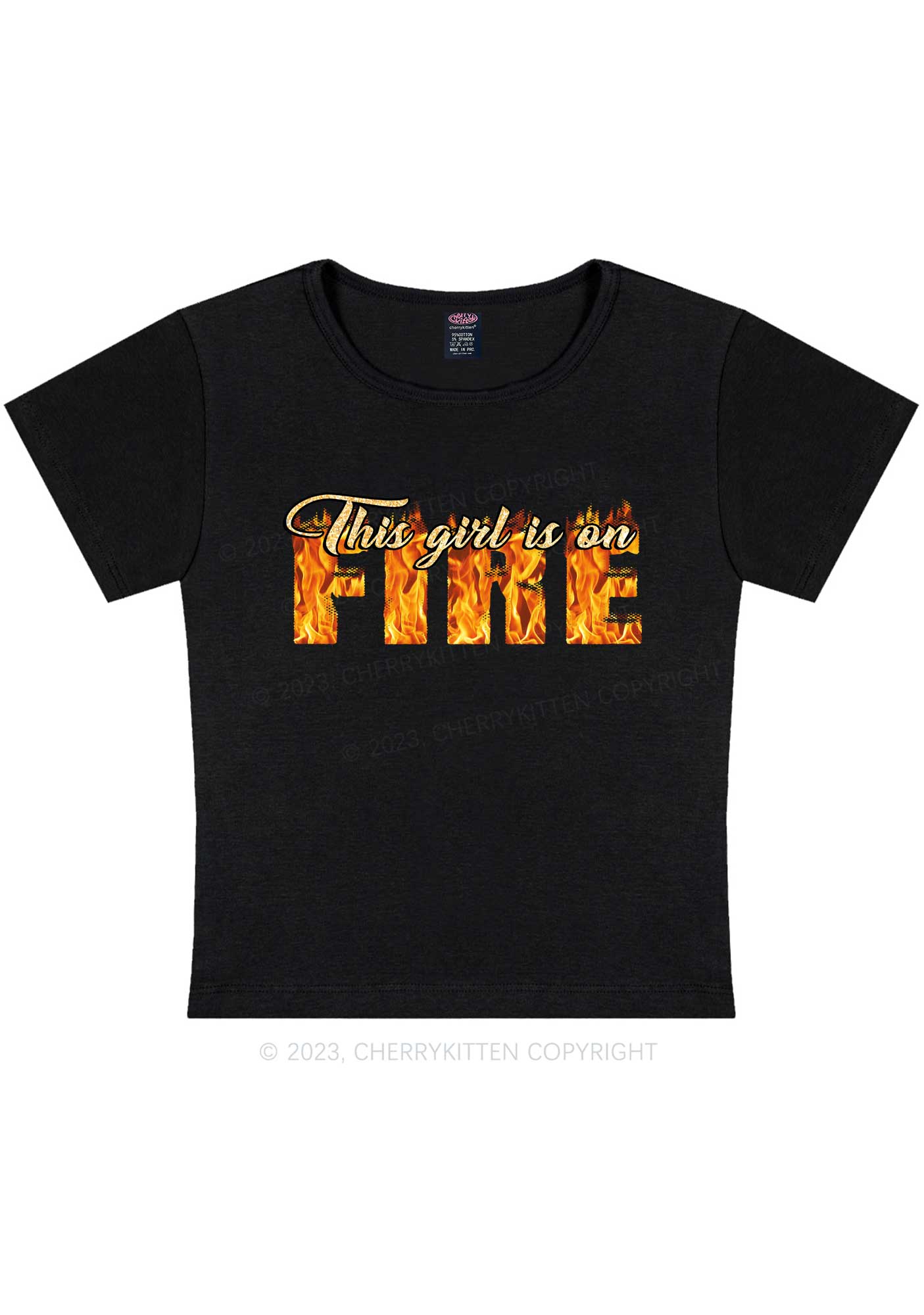 Curvy This Girl On Fire Y2K Baby Tee Cherrykitten