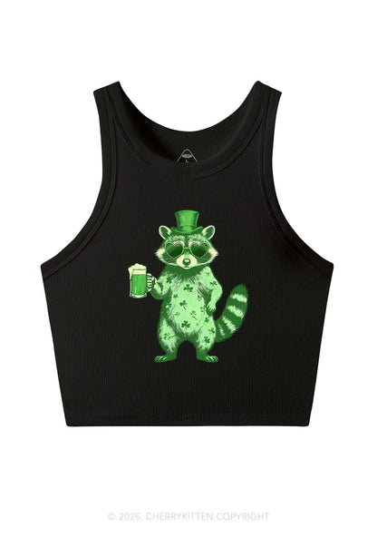 Green Feral Raccoon St Patricks Y2K Crop Tank Top Cherrykitten