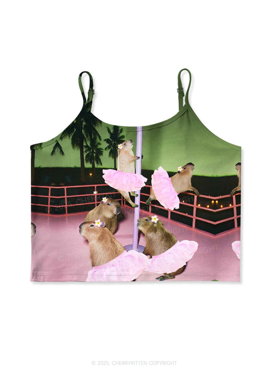 Capybara Pole Dancers Y2K Print Cami Crop Top Cherrykitten