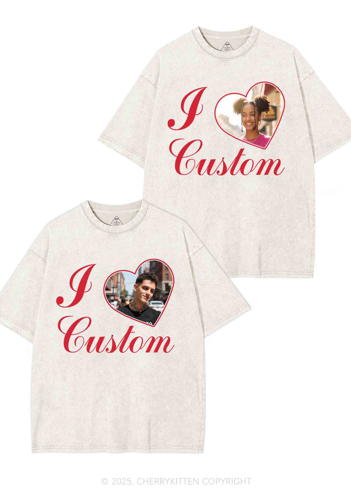 I Love Custom Heart Photo Y2K Valentine's Day Washed Tee Cherrykitten