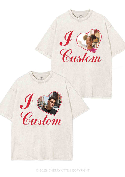 I Love Custom Heart Photo Y2K Valentine's Day Washed Tee Cherrykitten