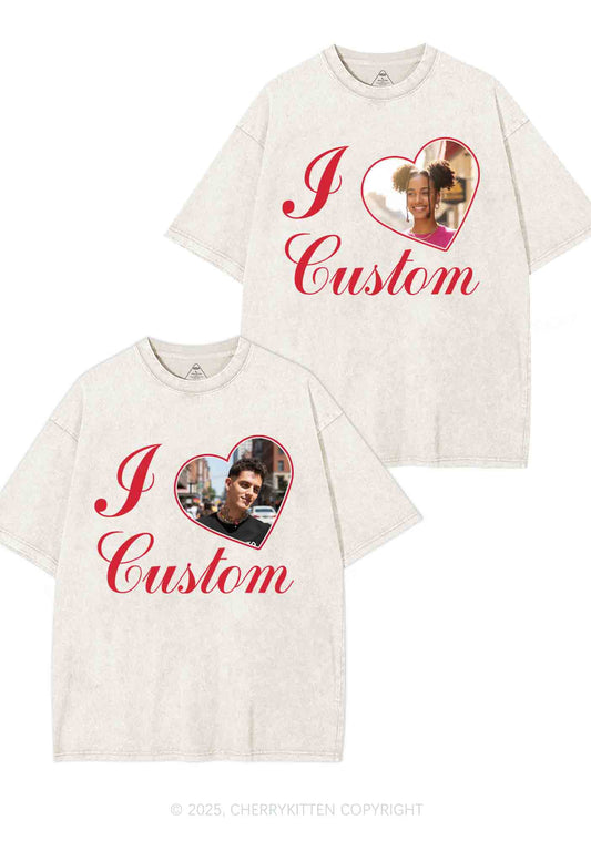 I Love Custom Heart Photo Y2K Valentine's Day Washed Tee Cherrykitten