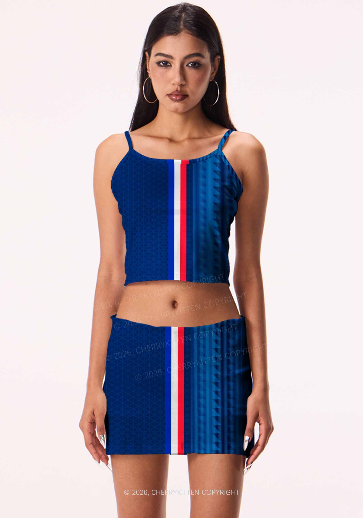 Red White Blue Stripe Y2K Print Cami Crop Top Cherrykitten