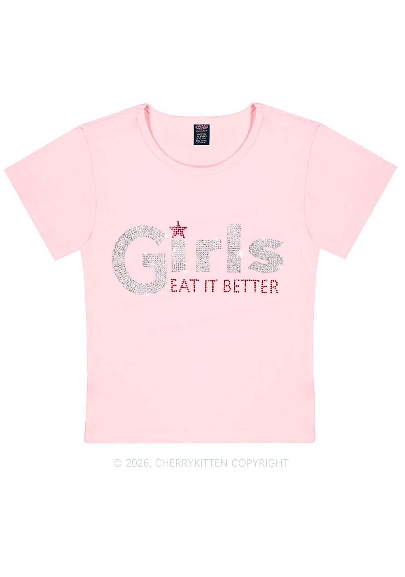 Rhinestone Girls Eat It Better Pride Y2K Baby Tee Cherrykitten