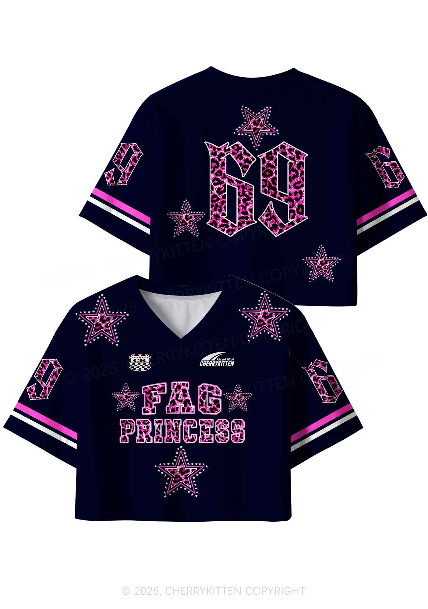 Pink Leopard Fag Princess Pride Y2K Crop Sport Jersey Shirts Cherrykitten