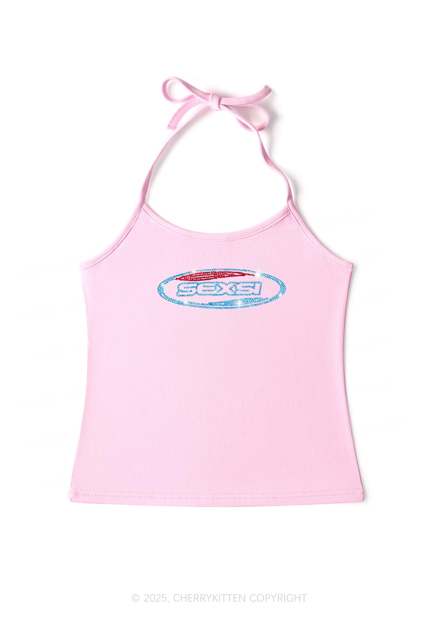 Rhinestone Sexsi Slogan Y2K Halter Neck Cami Cherrykitten