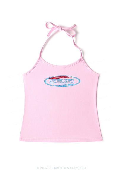 Rhinestone Sexsi Slogan Y2K Halter Neck Cami Cherrykitten