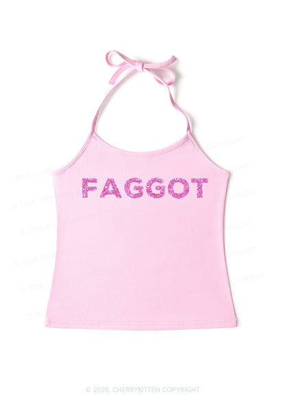 Glitter Faggot Pride Y2K Halter Neck Cami Cherrykitten