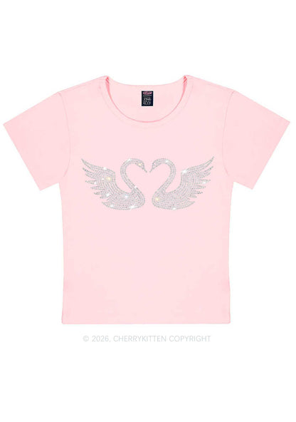 Rhinestone Swans Y2K Baby Tee Cherrykitten