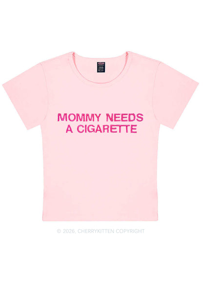 Embroidered Mommy Needs A Cigarette Y2K Baby Tee Cherrykitten