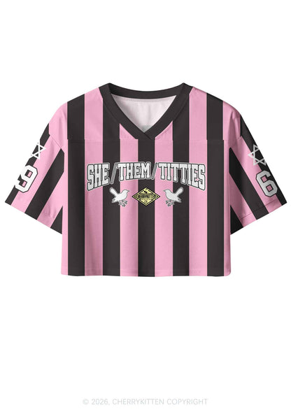 Pink Stripes She Them Txtties Pride Y2K Crop Sport Jersey Shirts Cherrykitten