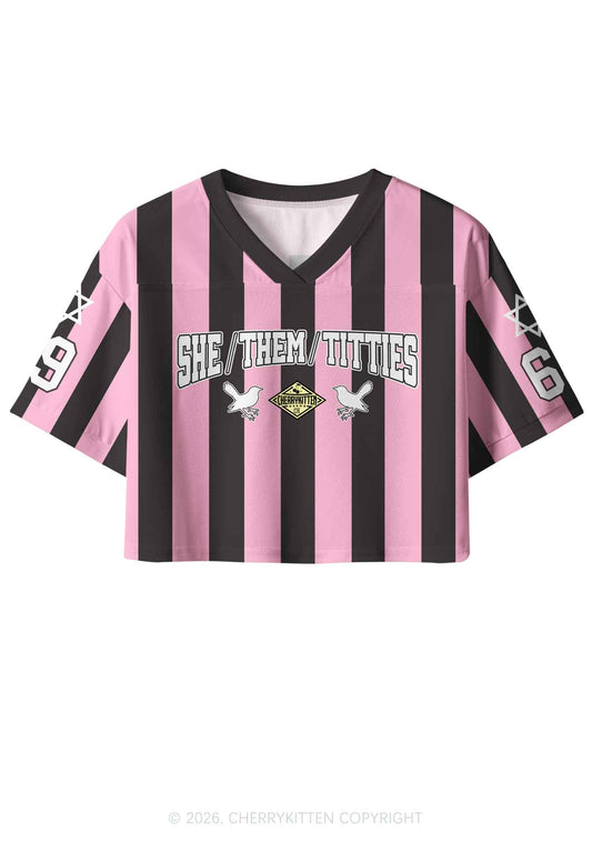 Pink Stripes She Them Txtties Pride Y2K Crop Sport Jersey Shirts Cherrykitten